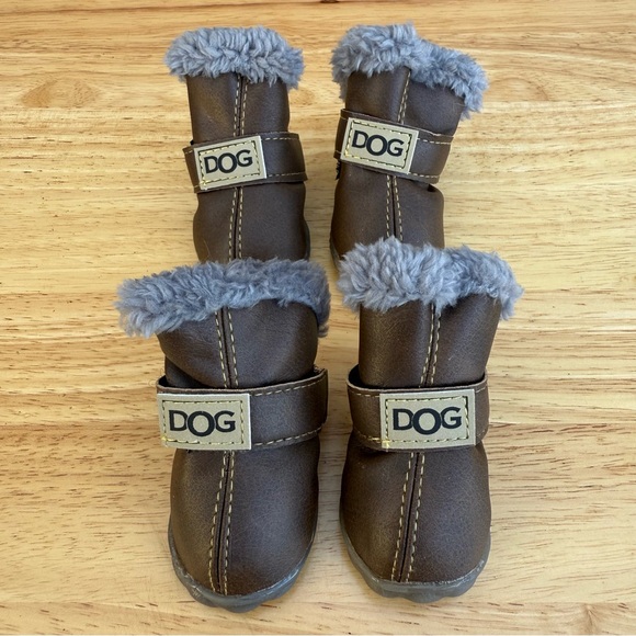 Brown Dog Boots with Gray Fur Trim - Picture 10 of 11